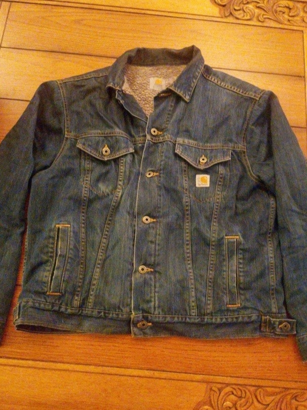 Carhartt Men's Blue Denim Sherpa-Lined Trucker Jacket